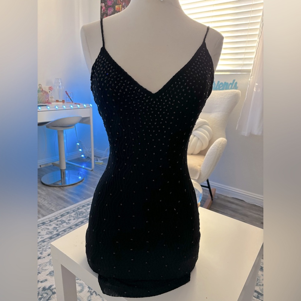 WINDSOR BLACK BEADED MINI DRESS - SIZE XS